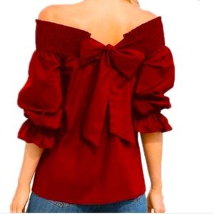 Long sleeve off the shoulder red blouse: Size Small